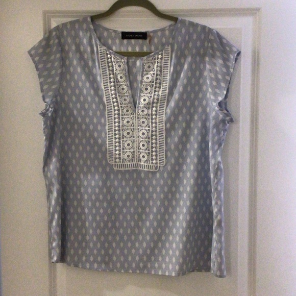 Ivanka Trump Tops - Ivanka Tump Light Blue and White Lace Front Blouse Size L